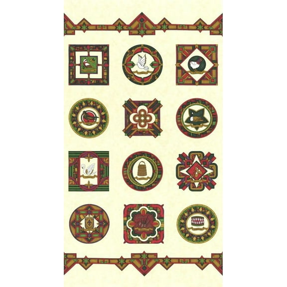 24" X 44" Panel The 12 Days of Christmas Holiday Twelve Days Panel Pearl Cotton Fabric Panel (6955-11)