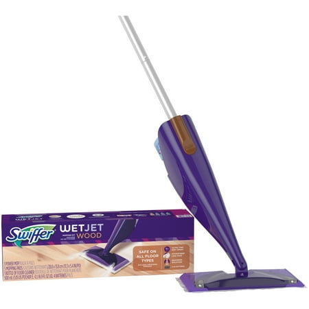 Swiffer Wetjet Wood Floor - Swiffer WetJet Wood Floor Spray Mop Starter Kit (1 Power Mop, 5 Mopping Pads, 1 Bottle of Floor Cleaner, 4 Batteries)