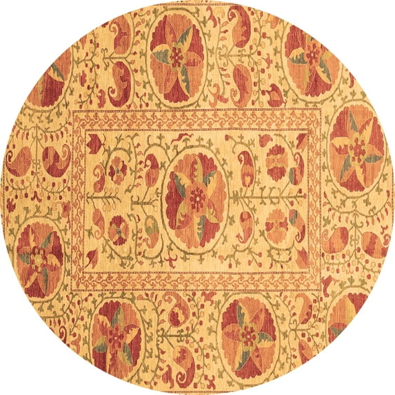 Ahgly Company Indoor Round Abstract Brown Modern Area Rugs, 7' Round