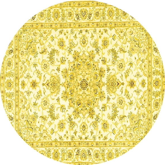 Ahgly Company Machine Washable Indoor Round Persian Yellow Traditional Area Rugs, 7' Round
