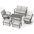 thumbnail image 2 of 6 Pieces Aluminum Outdoor Conversation Set, Patio Furniture Set with 1 Cushioned Loveseat, 1 Coffee Table, 2 Swivel Chairs, and 2 Ottomans for Yard, Porch, 2 of 7