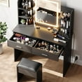 thumbnail image 3 of 2025 New Vanity Desk with Mirror and Lights, Makeup Vanity Set w/Desk and Stool, Power Outlet, Makeup Vanity Desk with 6 Storage Shelves, 2 Large Drawers and 3 Colour Adjustable Brightness, 3 of 6