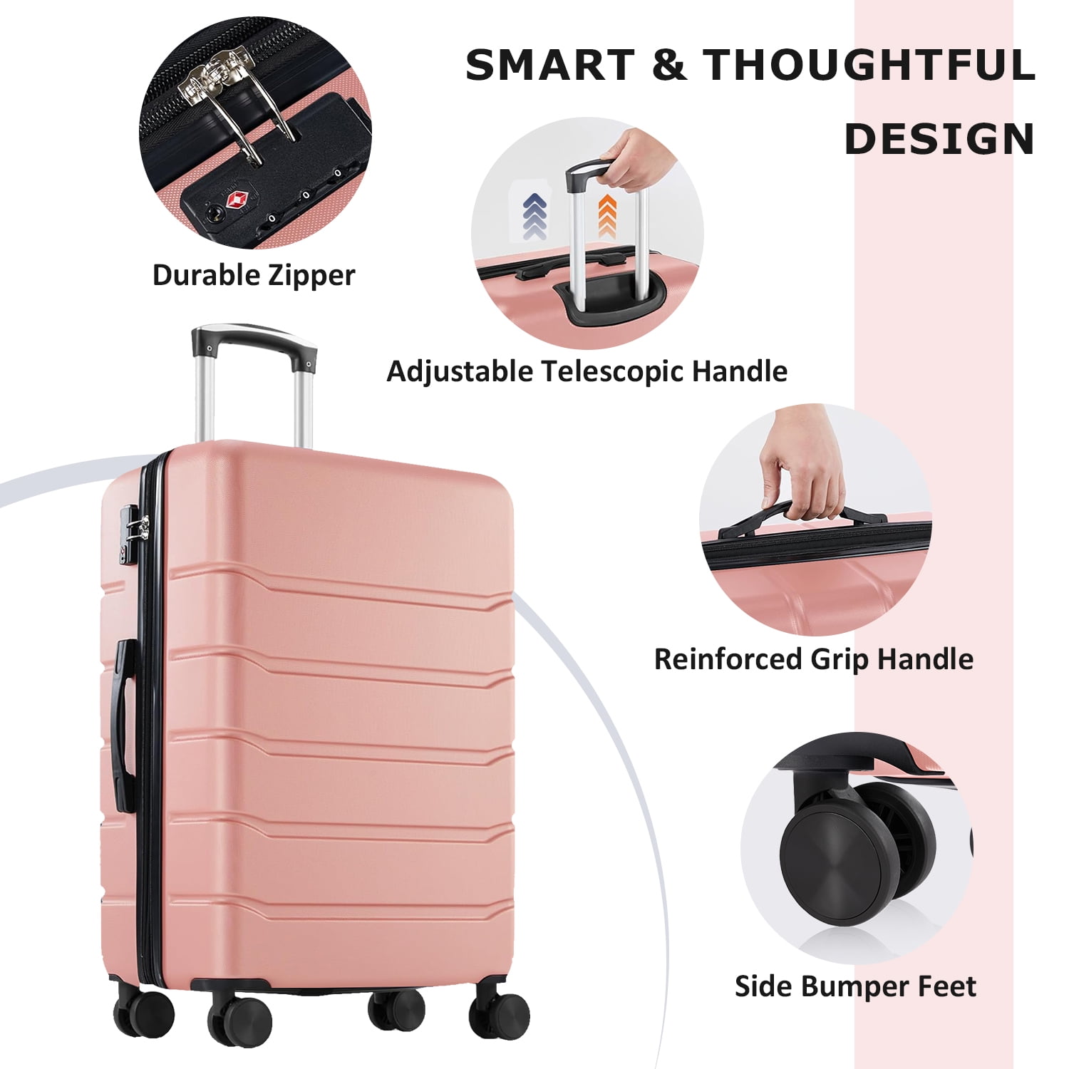 Beddle 20" Hardshell Carry on Luggage, Lightweight Expandable ABS Suitcase with Spinner Wheels & TSA Lock,Pink