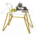 thumbnail image 3 of Gold Modern Rectangular Glass Dining Table for 6, Tempered Glass Top with Sturdy Metal Legs, Kitchen Dining Room Table for Home Office, 3 of 10