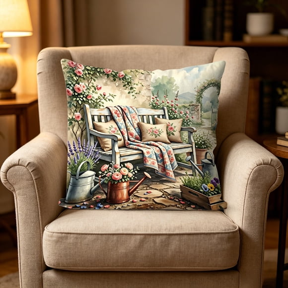 Linnome Spring Summer Floral Pillow Cover 18x18 Inch Soft Breathable Decorative Cushion for Outdoor Garden Patio