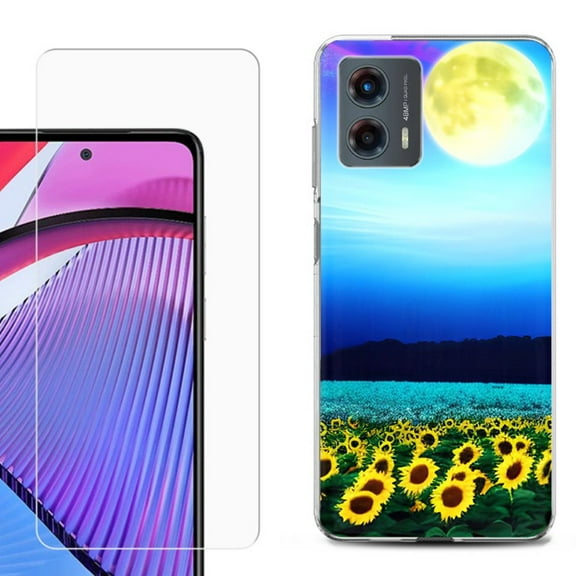 OneToughShield ® Compatible with Motorola Moto G 5G 2023, Shockproof Phone Case, with Tempered Glass Screen Protector - Sunflower Moon