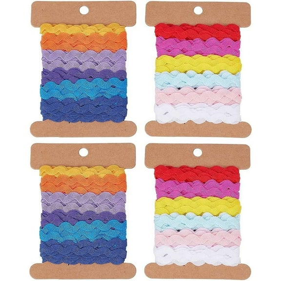 24 Yards 12 Colors Rick Rack Trim Ribbon 5mm Wave Sewing Bending Fringe Trim Woven Fabric Lace for DIY Sewing Crafts Clothes Dress Embellishment Gift Wrapping Party Decoration