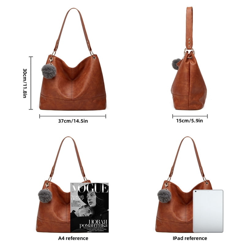 GAEKEAO Leather Crossbody Handbags for Women, Large Shoulder Purse with Adjustable Strap, Brown