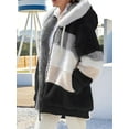thumbnail image 5 of Womens Winter Fuzzy Fleece Jacket Hooded Color Block Patchwork Coats Outerwear with Pockets Black 5XL, 5 of 6