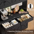 thumbnail image 6 of Hiphuta 71" Tall Kitchen Pantry Storage Cabinet with RGB LED and 6 Metal Hooks, Farmhouse Coffee Bar Cabinet with Charging Station, Buffet with Hutch and Microwave Stand, Black, 6 of 7