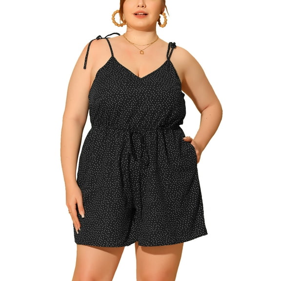 DARING DIVA Women's Plus Polka Dots Cami Romper Jumpsuit Black 1X