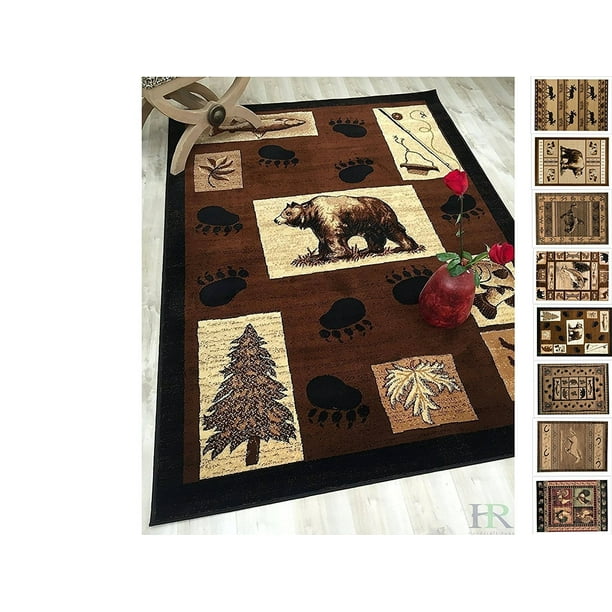 Handcraft Rugs Cabin Rug Lodge, Cabin Nature and Animals Area Rug Modern Geometric Design