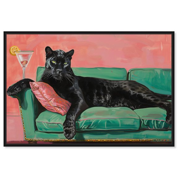 Lounging Panther Canvas Fashion Art Felines by Art Remedy, Black Frame, 15 x 10