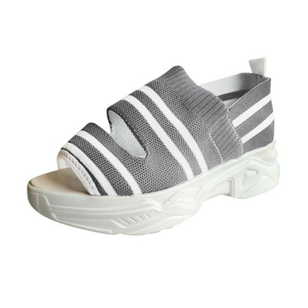 

LoyisViDion Women’S Sandals Clearance Womens Summer Casual Sport Comfortable Elastic Platform Flat Sandals Beach Shoes Flash Picks Gray 9