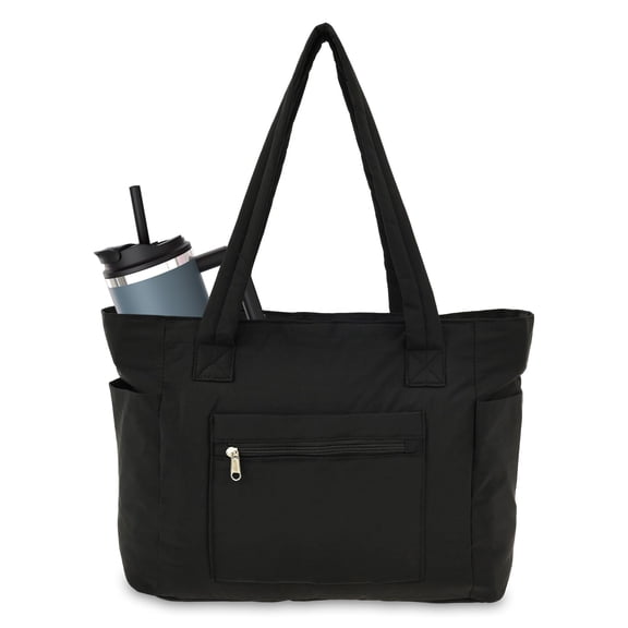 Puffer Tote Bag, Large Capacity Handbag with Cup Holder & Laptop Compartment, Portable Shoulder Bag