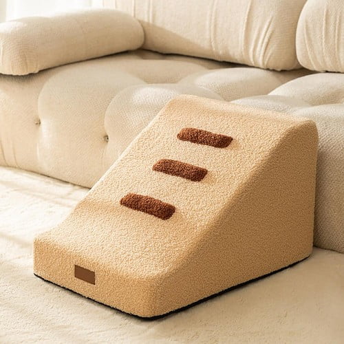 Colourtree Dark Khaki Dog Stairs for Small Dogs- Dog Steps Stairs Ramps for High Bed Couch High Density Foam Pet Steps Stairs with Removable Cover for Bed