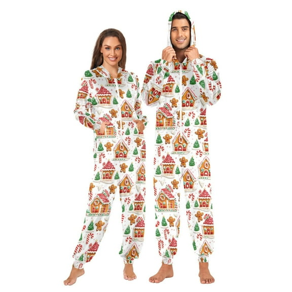 joogoo Gingerbread Christmas Unisex Adults Onesies Pajamas Jumpsuits L