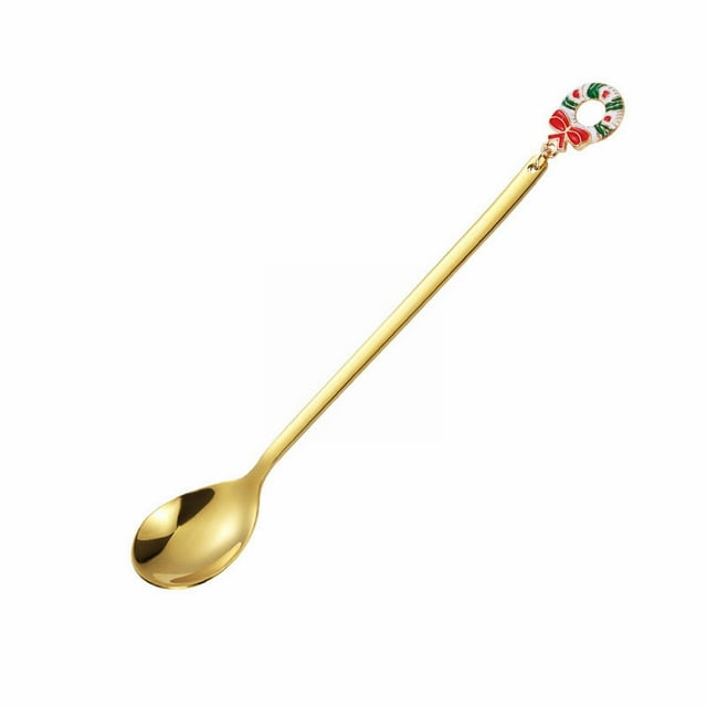 WHEANG New Design Hot Popular Products Gold Stainless Steel Long Handle Tea Coffee Ice Spoon Christmas Spoon Set Creative Stainless Steel Spoon Gift Box Christmas Gift Pendant Spoon