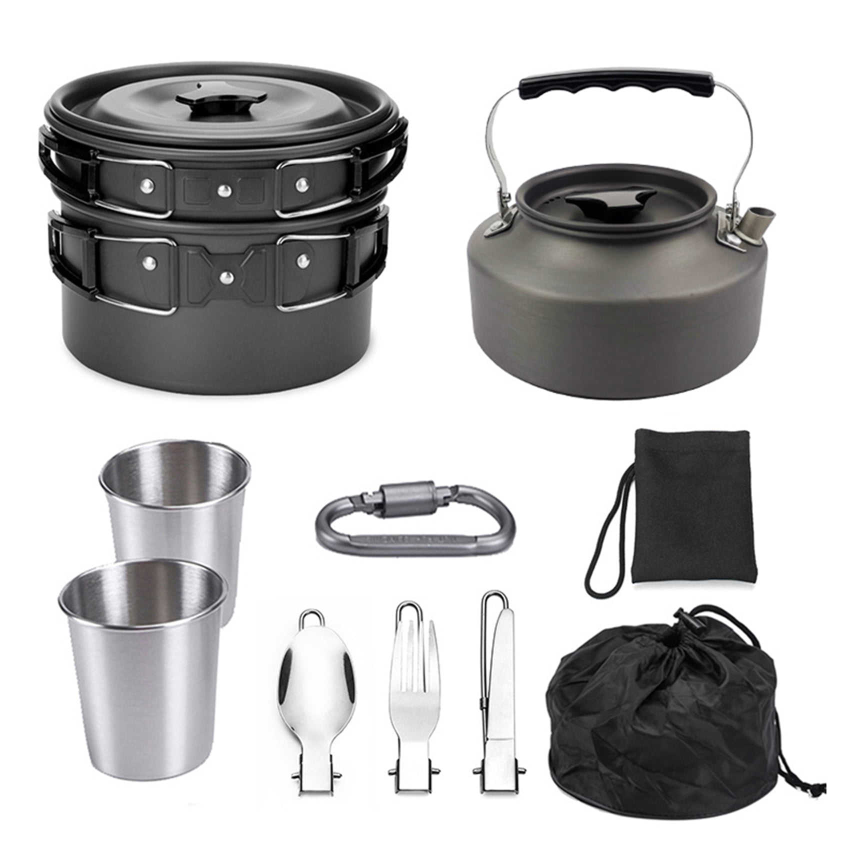 Details about   1 Set Camping Cookware Mess Kits Portable Cookware Outdoor BBQ Cook Pots Hiking 