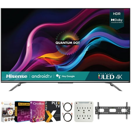 Hisense 75U7G 75 Inch U7G Series 4K ULED Quantum HDR Smart Android TV 2021 Bundle with Premiere Movies Streaming + 37-100 Inch TV Wall Mount + 6-Outlet Surge Adapter +2x 6FT 4K HDMI 2.0 Cable