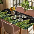 thumbnail image 3 of Black Christmas Tree Table Cloths for 4 Foot Rectangle Tables, Xmas Tree Snowflake Winter Holiday Patio Waterproof Elastic Fitted Tablecloths, Washable Rectangular Table Cover for Camping, 3 of 8