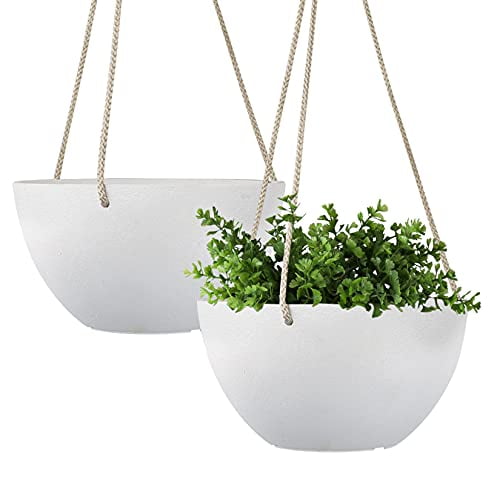 LA JOLIE MUSE Panier Suspendu Blanc - Pots de Fleurs de 8 Pouces pour Intérieur et Extérieur, Contenants pour Plantes avec Trou de Drainage, Pot pour Plantes Suspendues, Lot de 2