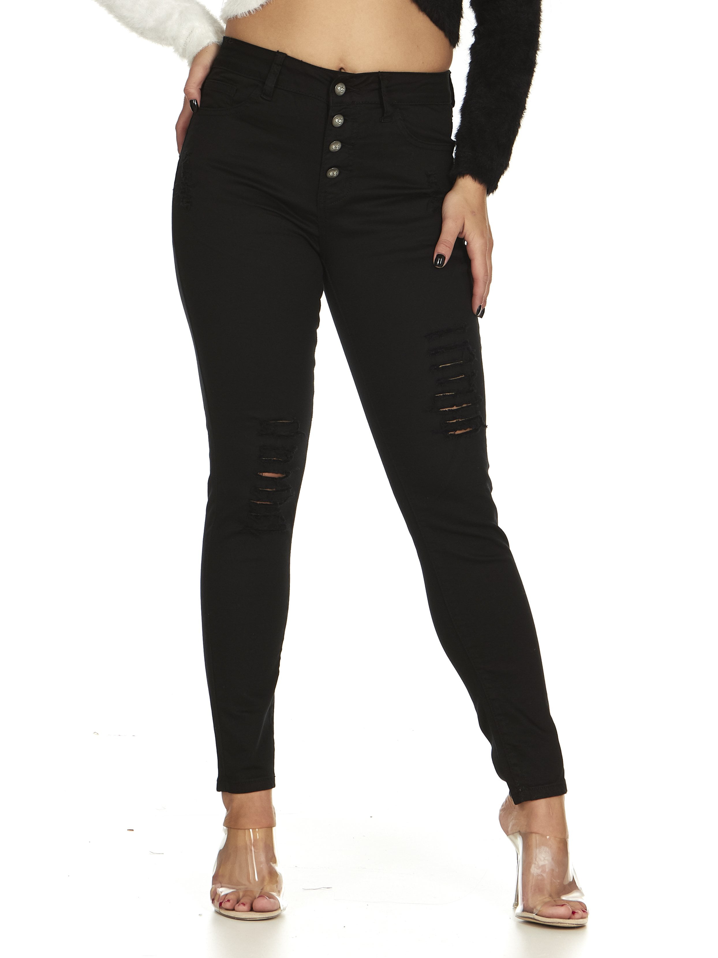 exposed button high waisted jeans