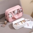 thumbnail image 4 of Bolsa de cosméticos con empalme de PU, bolsa de lavado impermeable transparente de PVC, bolso de mano portátil de viaje, bolsa de almacenamiento de baño de gran capacidad, 4 of 6