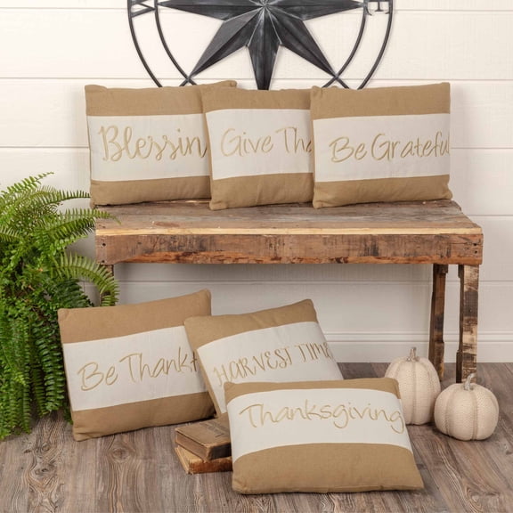 VHC Brands Harvest & Thanksgiving Holiday Pillows & Throws-Thanksgiving 14" x 18" Pillow, Natural Tan