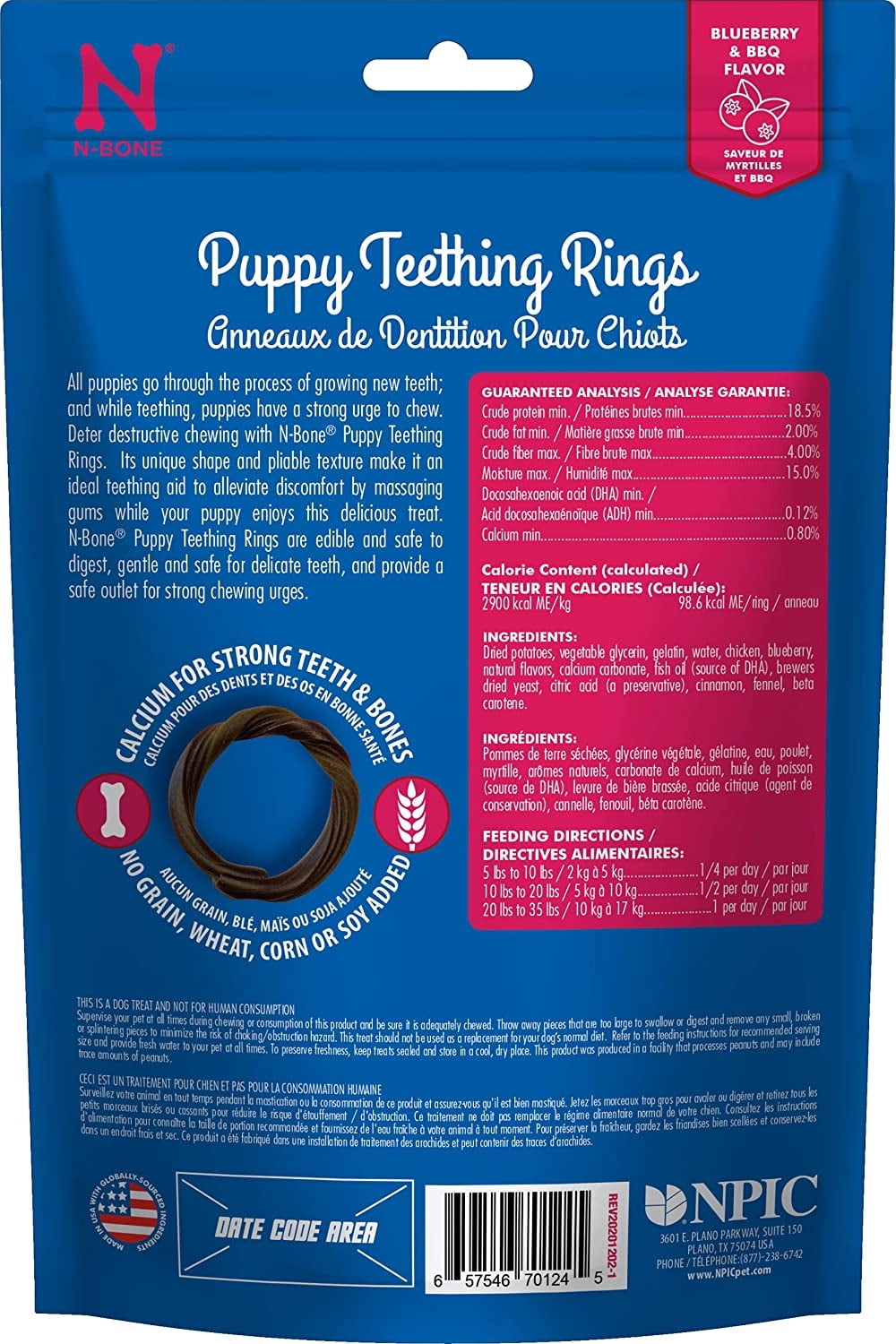 N-Bone Puppy Teething Ring Blueberry and BBQ Flavor [Dog Natural Treats, USA Dog Treats, Dog Top Sellers, N-Bone, Dog Supplies] 6 count