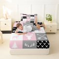thumbnail image 4 of Castle Fairy Rustic Vintage Camo Deer Twin Sheets 3pcs,Geometric Plaid Bedding,Pink Gray White,1 Fitted Sheet, 1 Flat Sheet and 1 Pillowcase, 4 of 6