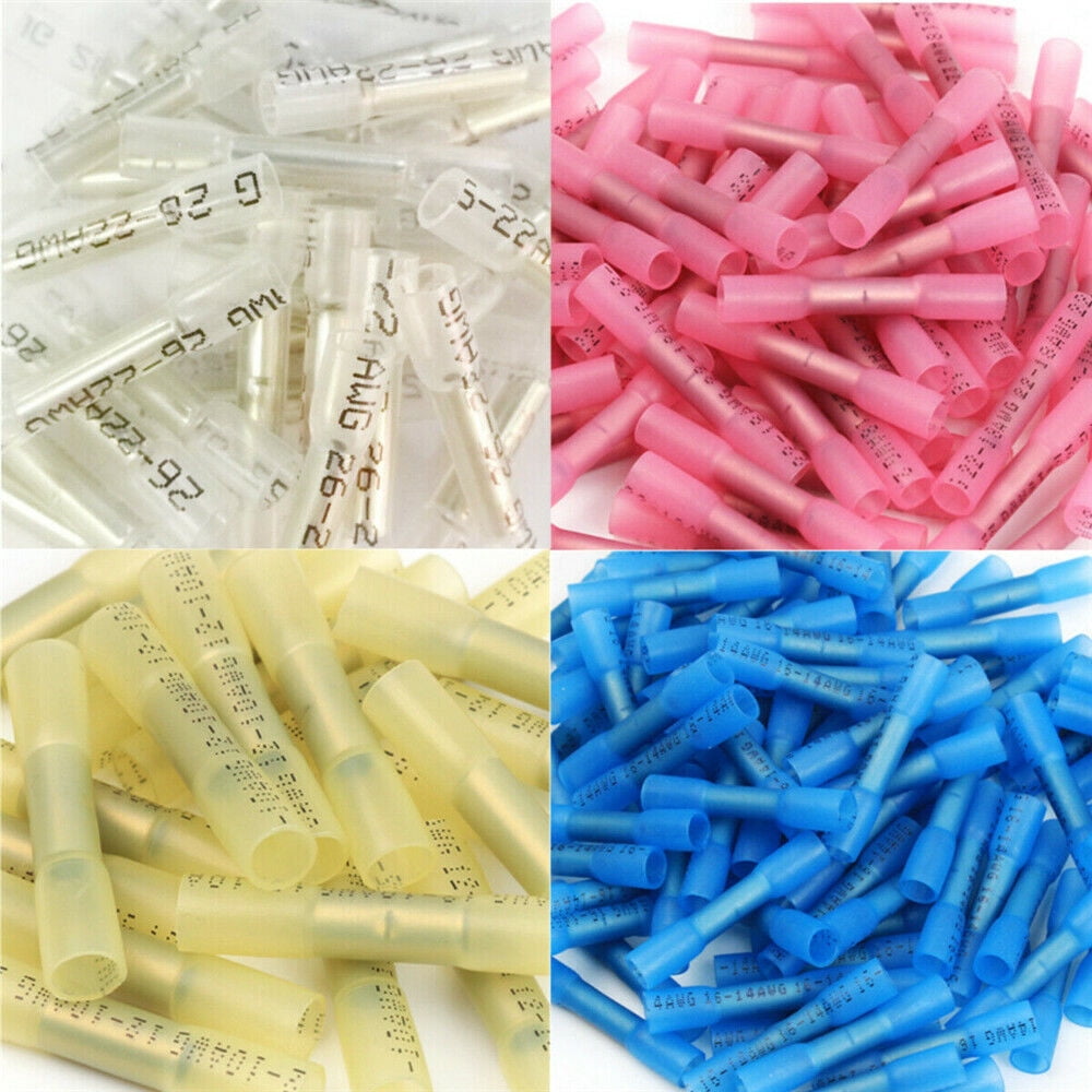 200PCS Heat Shrink Butt Wire Splice Connectors Crimp Terminals 26-10 AWG Set New