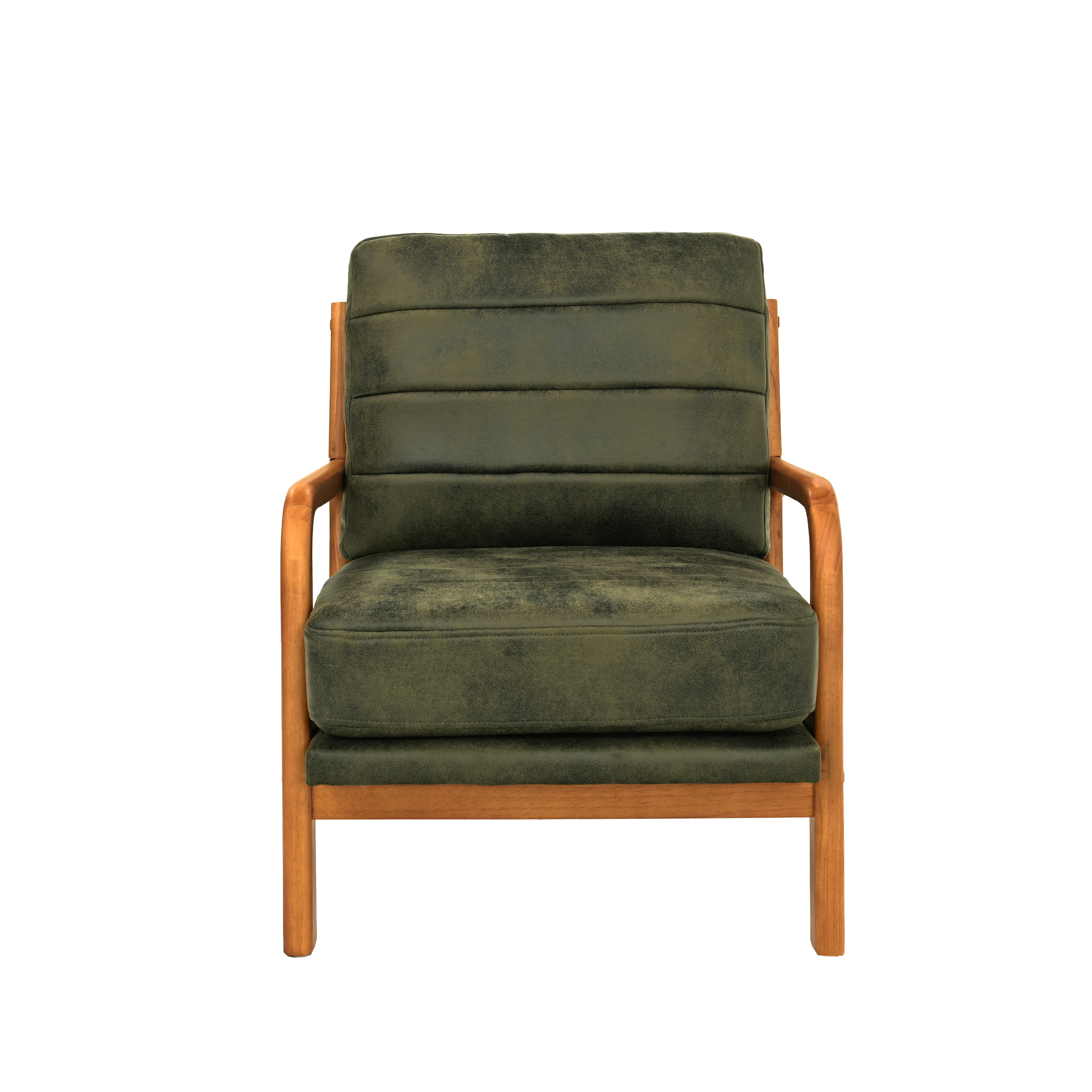 Foil Fabric Accent Chair with Solid Wood Frame, Modern Lounge Chair and Curved Armrest Reading Chair for Living Room Bedroom, Olive Green