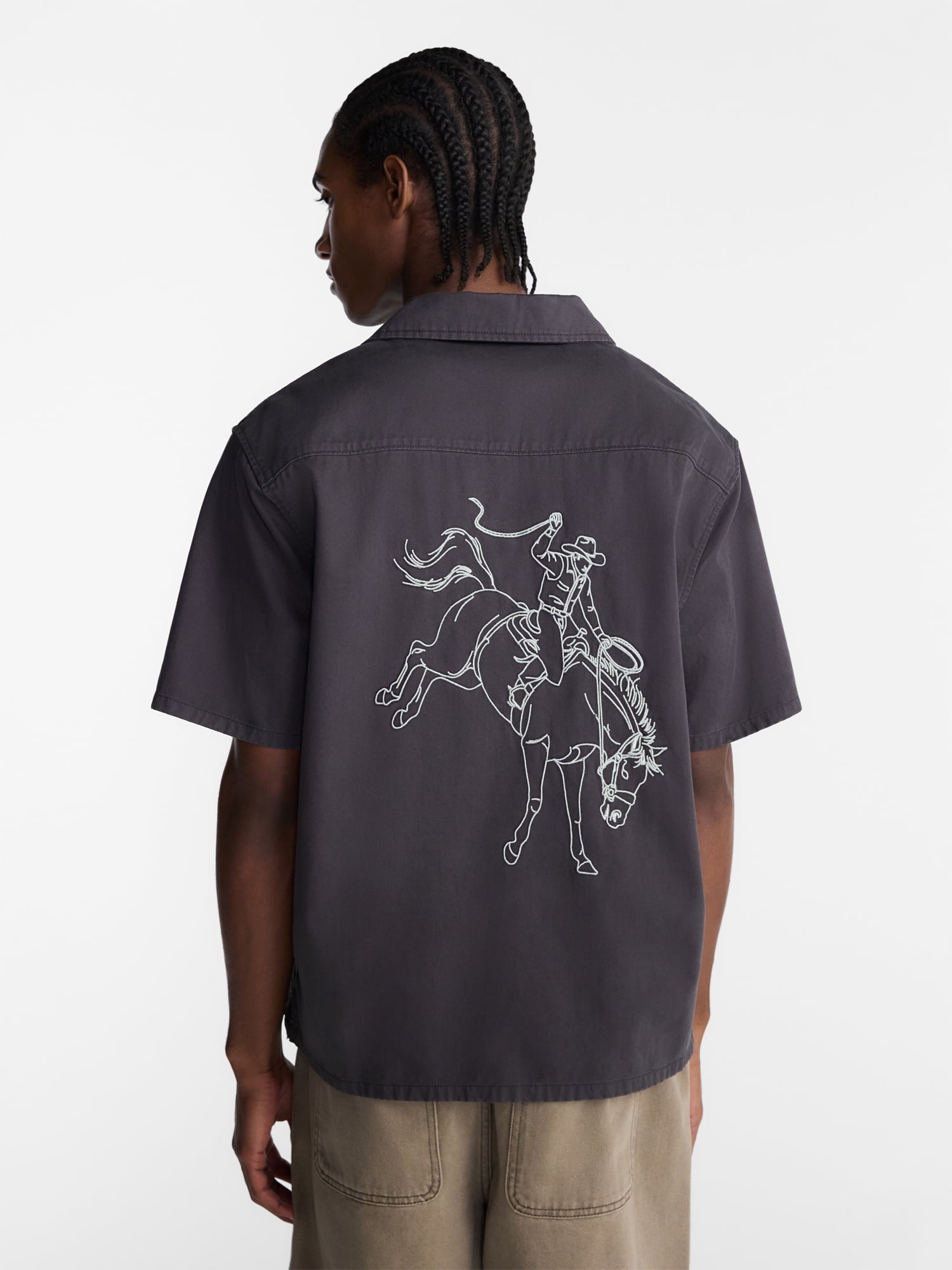 No Boundaries Boxy Fit Emboridered Mechanic Shirt, Men's XS-5XL