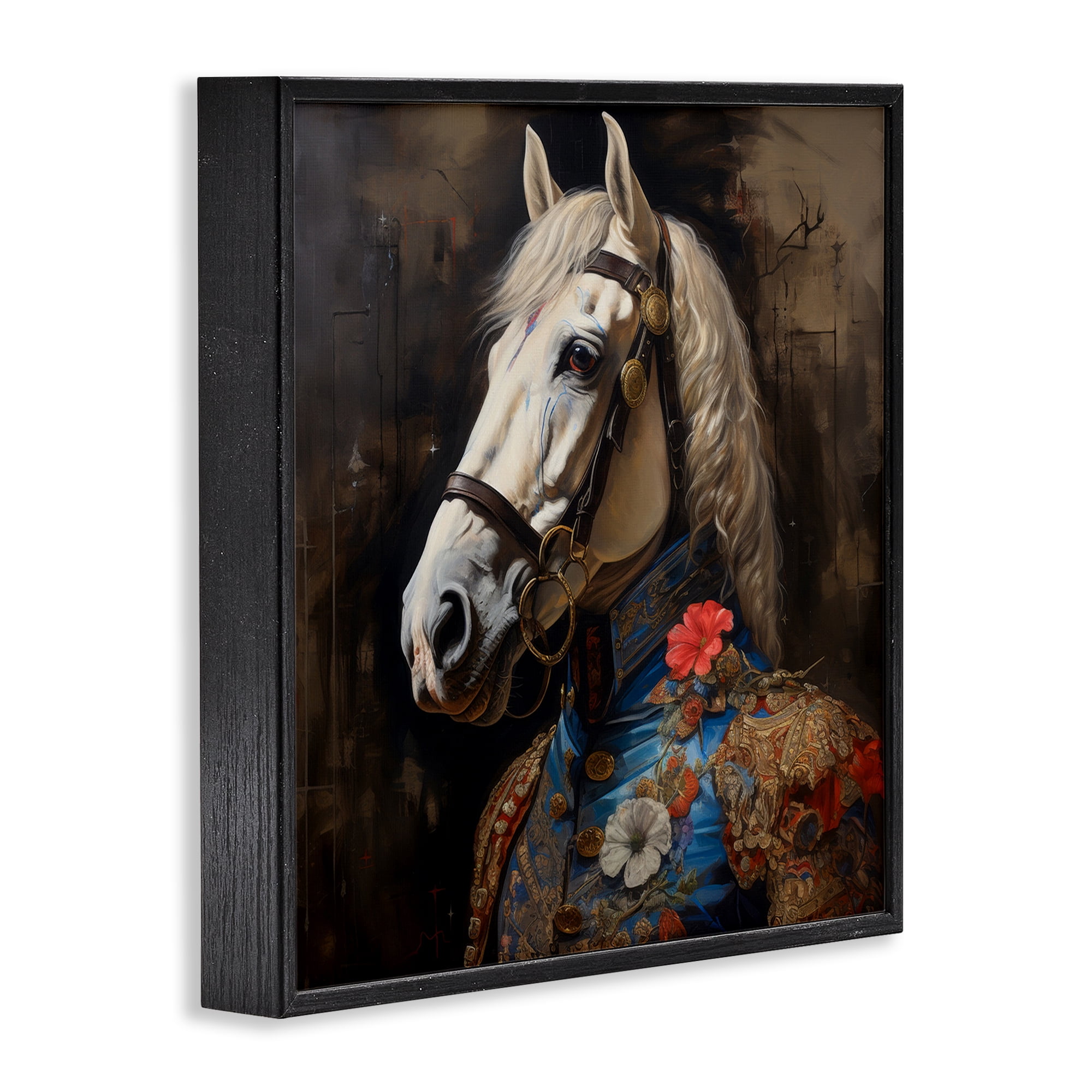 Stupell Industries Horse with Regal Clothing Animals & Insects Painting Black Framed Art Print Wall Art, 17 x 17
