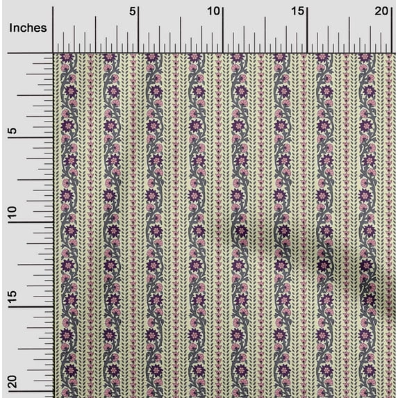 oneOone Silk Tabby Fabric Leaves & Floral Block Print Fabric By Yard 42 Inch Wide