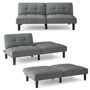 Giantex Convertible Folding Futon Sofa Bed, Upholstered Modern Linen Sleeper Couch w/6-Position Adjustable Backrest, Recliner Couch Bed Loveseat for  Guest Room