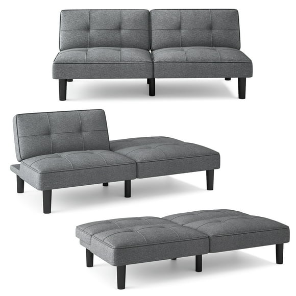 Giantex Convertible Folding Futon Sofa Bed, Upholstered Modern Linen Sleeper Couch w/6-Position Adjustable Backrest, Recliner Couch Bed Loveseat for Guest Room