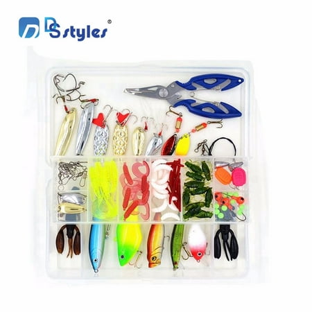 Bottom Plastics Kit - 101-Pcs Fishing Lures Kit Set For Bass,Trout,Salmon,Including Spoon Lures ,Soft Plastic worms, CrankBait,Jigs,Topwater Lures (with Free Tackle Box)
