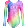 thumbnail image 2 of Oudiya Girls Long Sleeve Gymnastic Leotard Gradient Color Sparkly Ballet Dance Outfit for Kids 3-10Y, 2 of 7