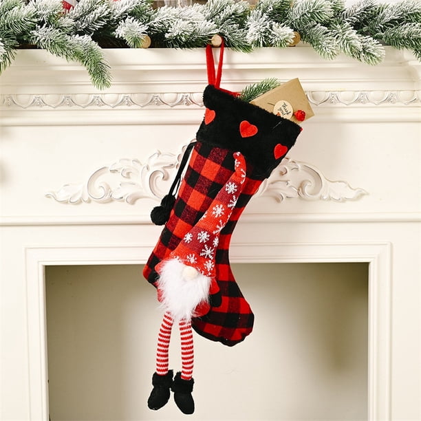 Teissuly Christmas Stockings Ornament, Checked Decor Stockings Gift Bag Teissuly WER202310166616