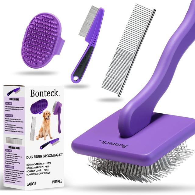 Kit de aseo Bonteck para perros grandes, cepillo para perros grandes, color morado