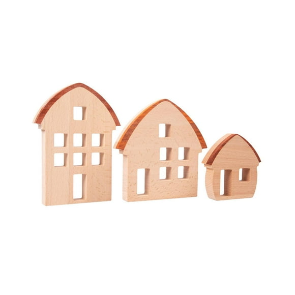 3x Wood House Blocks Building Blocks Set Crafts Decor Stem Wooden Sign Block for