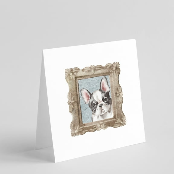 French Bulldog Black White Square Greeting Cards and Envelopes Pack of 8 5 in x 5 in