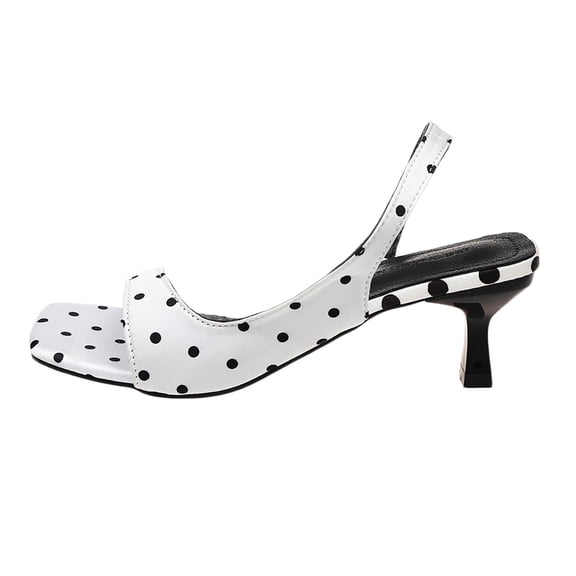 Wensltd Sandals Women Polka Dot Square Open Toe Slingback Kitten Heel Summer Sandals Casual Party Solid Color White
