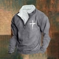 thumbnail image 2 of VSSSJ Men's Fleece Jackets Sweatshirts Vintage Quarter Zip Pullover Cross Graphic Print Casual Long Sleeve Stand Collar Country Sweatshirt Gray XXL, 2 of 3