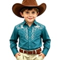 thumbnail image 5 of Girls T Shirts Kids Western Cowboy Print Long Sleeve Button Down Casual Shirt Girls' Tops Light Blue 8-9 Years, 5 of 5