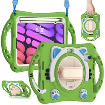 ELEHOLD Kids Case for iPad 10th Gen 10.9" (2022), Cute Cat Design Heavy Duty Rugged Case with Kickstand Handstrap Shoulder Strap Pencil Holder Shockproof Case for iPad 10th, Green