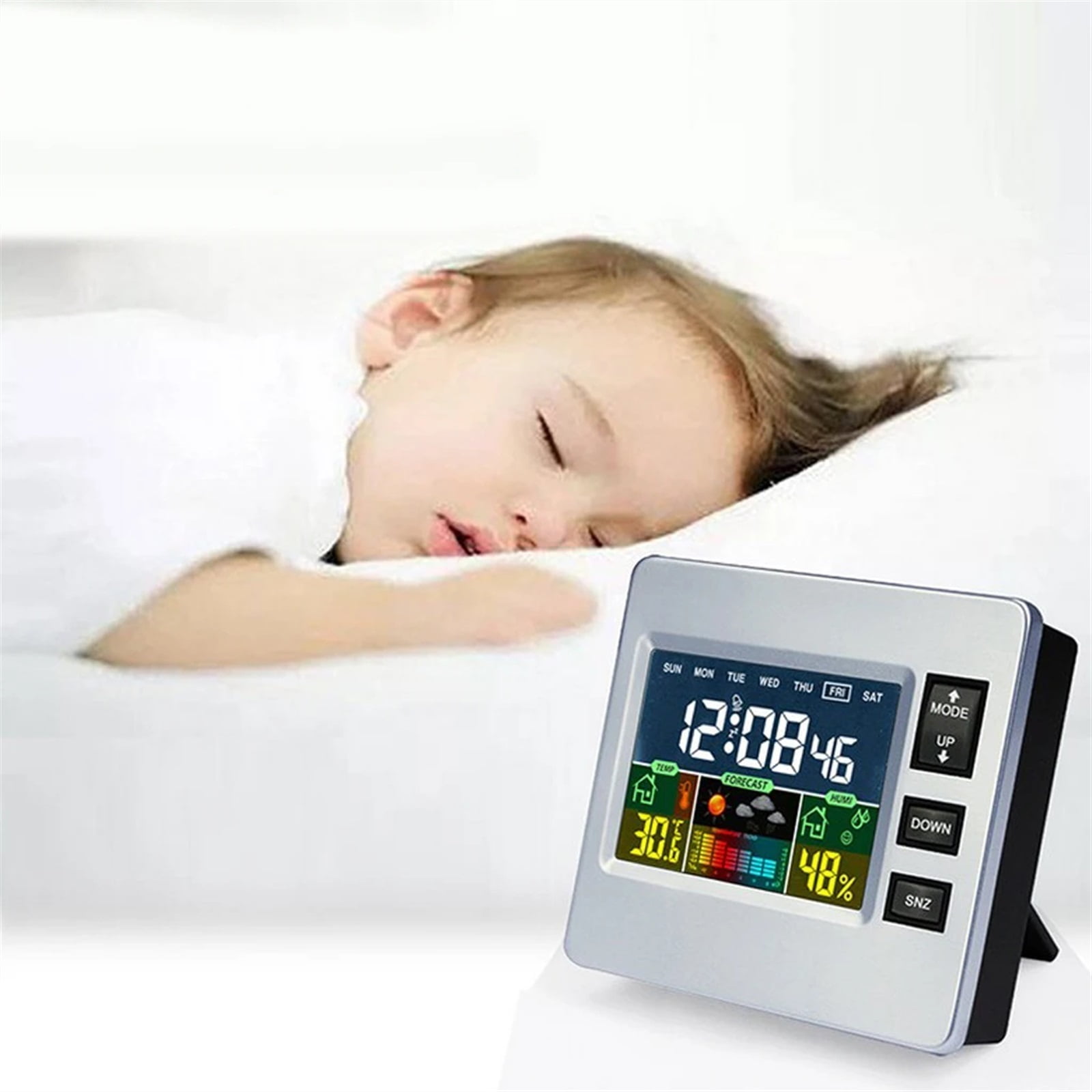 Wireless Weather Station Alarm Clock Indoor Thermometer Temperature Temp. Humidity Meter for Home Office ,Excellent Visual Experience
