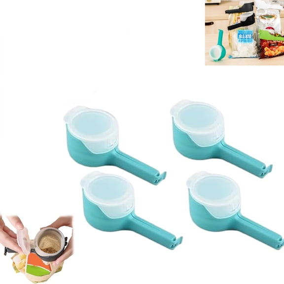 Easy Pour Bag Clip, Bag Clips with Pour Spout, Multifunctional Food Storage Bag Sealing Clip, for Kitchen, Food Preservation and Moisture Prevention (4pcs Blue)